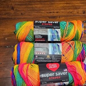Red‎ Heart Super Saver Stripes Yarn Favorite Stripe 4965 5oz 3 Skeins